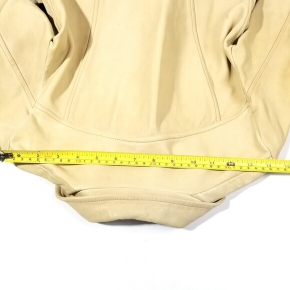 VINTAGE Vegetable Tan Genuine Leather Cargo Button Down Jacket Womens XS Minimal - Picture 4 of 9